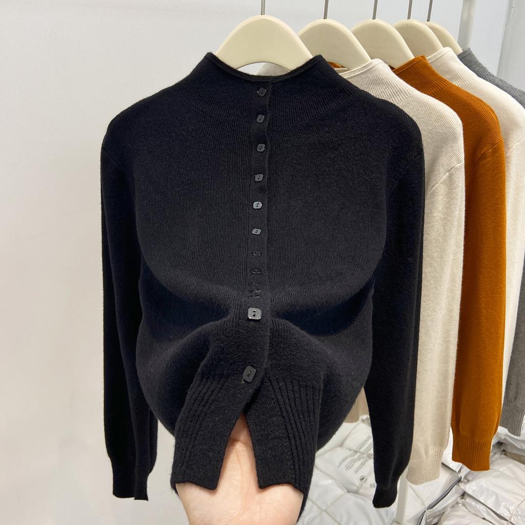 Премиальный серый осенне-зимний многослойный свитер с полувысоким воротом и длинными рукавами, ленивый стиль, свободный повседневный вязаный кардиган, топ, женский наряд