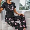 2PCS/Set Women Fashion Casual Pajamas Summer Short Sleeve Tops with Pants Butterfly Love Printing Sleepwear Ladies Loungewear