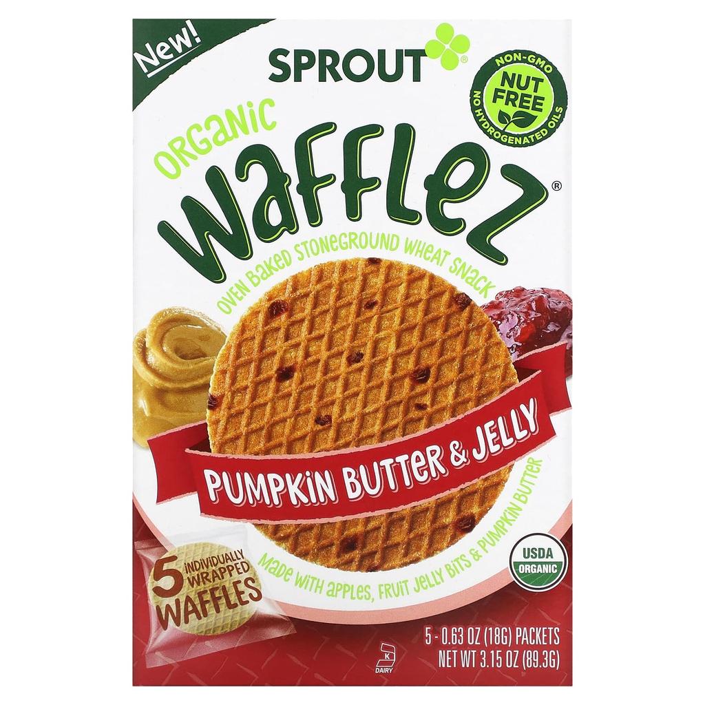 Sprout Organics Wafflez, Pumpkin Butter & Jelly, 5 Packs, 0.63 Oz (18 G) Each