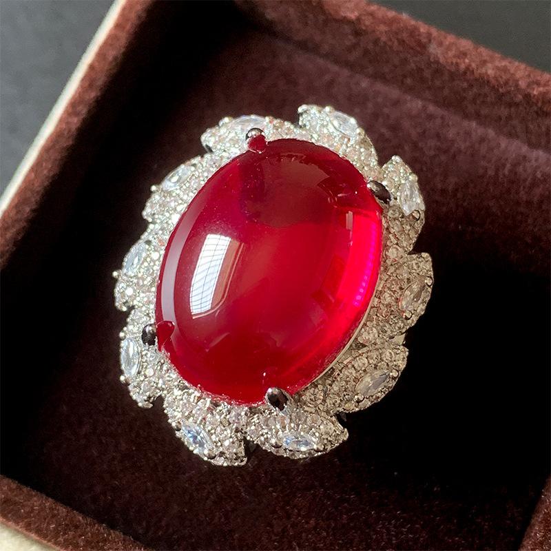 Jewelry Copper Bottom Gold-Plated Corundum Ice Seed Fluorescent Temperament Chalcedony Set 15 * 20