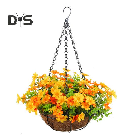 Подвесная корзина для искусственных цветов, искусственные цветы в корзине, устойчивая к ультрафиолетовому излучению, искусственная цветочная корзина с цепями для декора дома, сада, патио