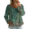 Women's Casual Fashion Loose Round Neck Retro Print Long Sleeve Top