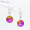 Colorful Round Large Crystal Drop Earrings For Women Wedding Jewelry Fashion Rose Gold Color Eardrop Gift