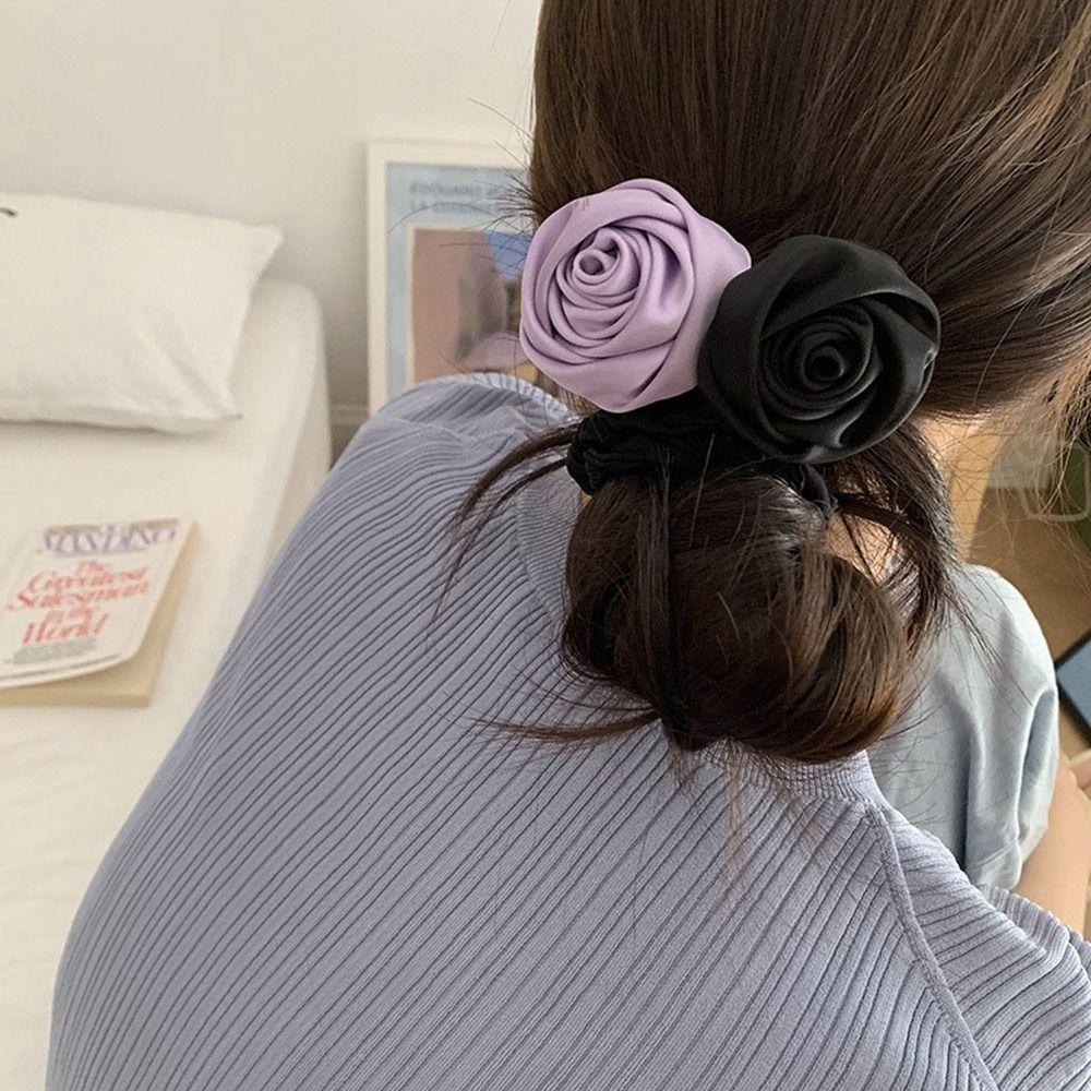 Hair Tie Rose Hair Rope Korean Style Elastic Hair Band Creative Silk Satin Hair Rope  Girl