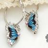Women 1Pair Blue Crystal Enamel Butterfly Dangle Hoop Earrings Earbob