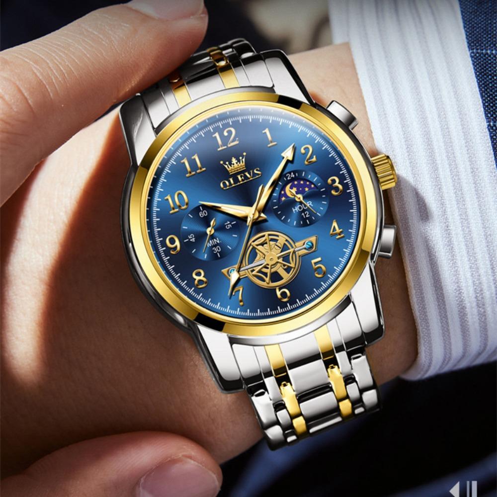 OLEVS Новые лучшие мужские часы Водонепроницаемые кварцевые, Мужские часы Мужские часы Бизнес-месяц Таблица временных кодов исправлений