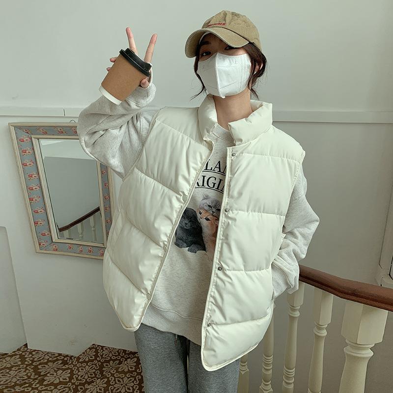 Down Cotton Vest for Women Standing Collar Short Autumn and Winter Loose Padded Vest Light Clip Jacket Top