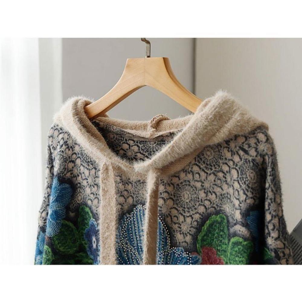 Большие размеры Зимние свитера Женские свитера большого размера Пуловеры Длинные рукава Шапки Вязание Свободный узор Печатный свитер