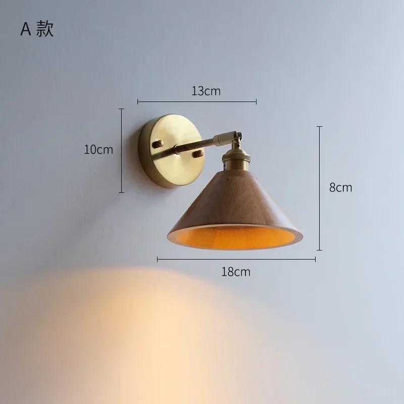 Modern Walnut Wooden Wall Light Fixtures Adjustable Up Down Bedroom Stair Beside Lamp Nordic Copper Wandlamp Luminaira