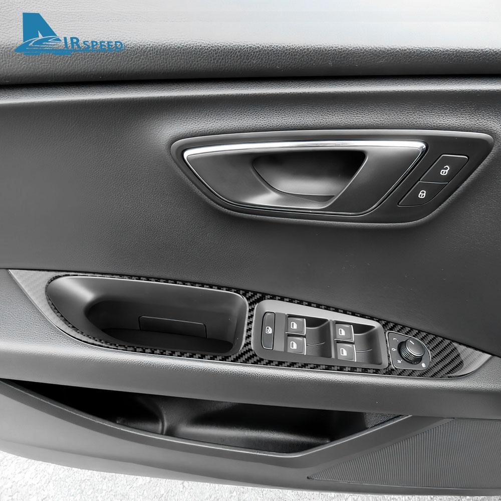 Настоящая мягкая карбоновая наклейка для Seat Leon 2013 2014 2015 2016 2017 2018 2019 2020 LHD RHD Панель стеклоподъемника окна автомобиля Внутренняя отделка