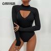 Spring and Summer Women's Jumpsuit Sexy Tight Hollow Black Long Sleeve Jumpsuit