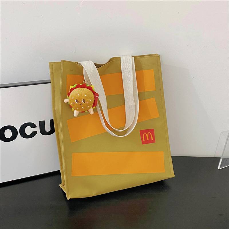 Mcdonalds Letter Print Cotton Canvas Backpack For College Students With Durability And Inner Pocket