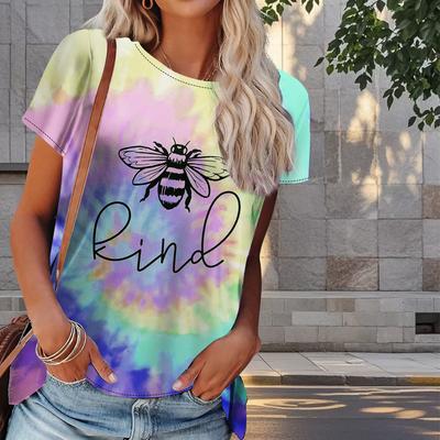 Женская летняя футболка с принтом маленькой пчелки в стиле ретро, футболки с коротким рукавом, повседневные топы с принтом