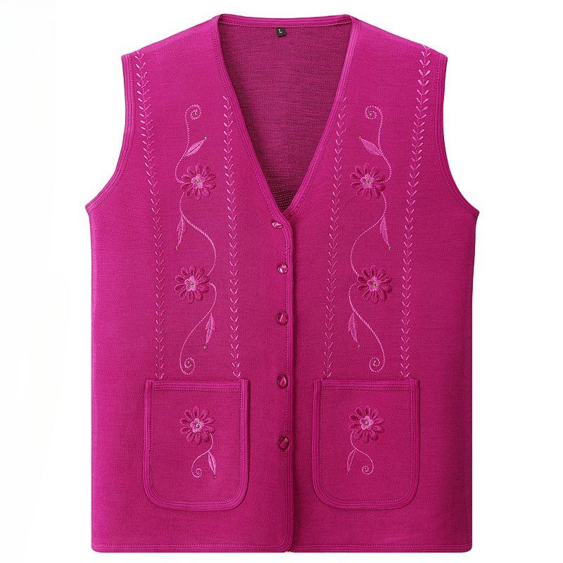 Vest Middle-aged and Elderly Spring and Autumn Thin Section Elderly Waistcoat Vest Loose Plus Size Knitted Cardigan