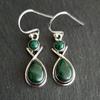 Серьги с малахитом, серебро 925 пробы, серьги с подвесками, женские серьги, серьги с ободом, дизайнерские серьги, украшения ручной работы