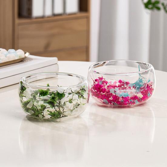 300 мл Стеклянная миска Двустенная миска из боросиликатного стекла с сухоцветами Художественная декоративная миска для подачи супа, десерта