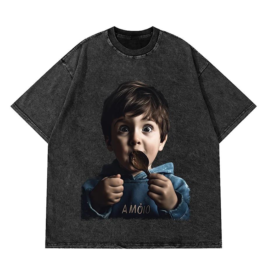 Черный Источник АНИМЕ МАНГА ВИНТАЖНАЯ ПОТЕРТА УНИСЕКС ФУТБОЛКА Octopus Мужская футболка Harajuku в японском стиле Футболка большого размера Одежда Топы