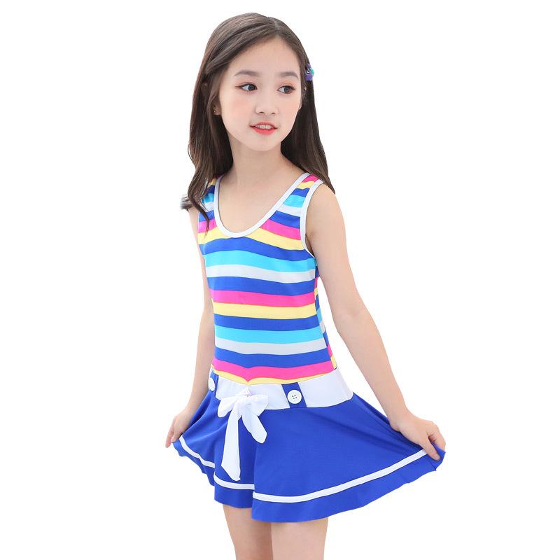 Комплект купальника для девочек с юбкой для школьников и детей среднего и крупного возраста
