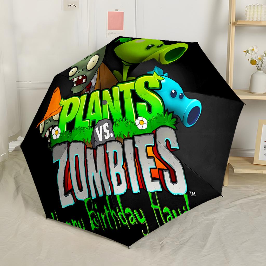 Игра Plants Vs Zombies Автоматический зонт Компактный 8-реберный Легкая прочная конструкция для использования на улице и в повседневной жизни Компактный складной зонт