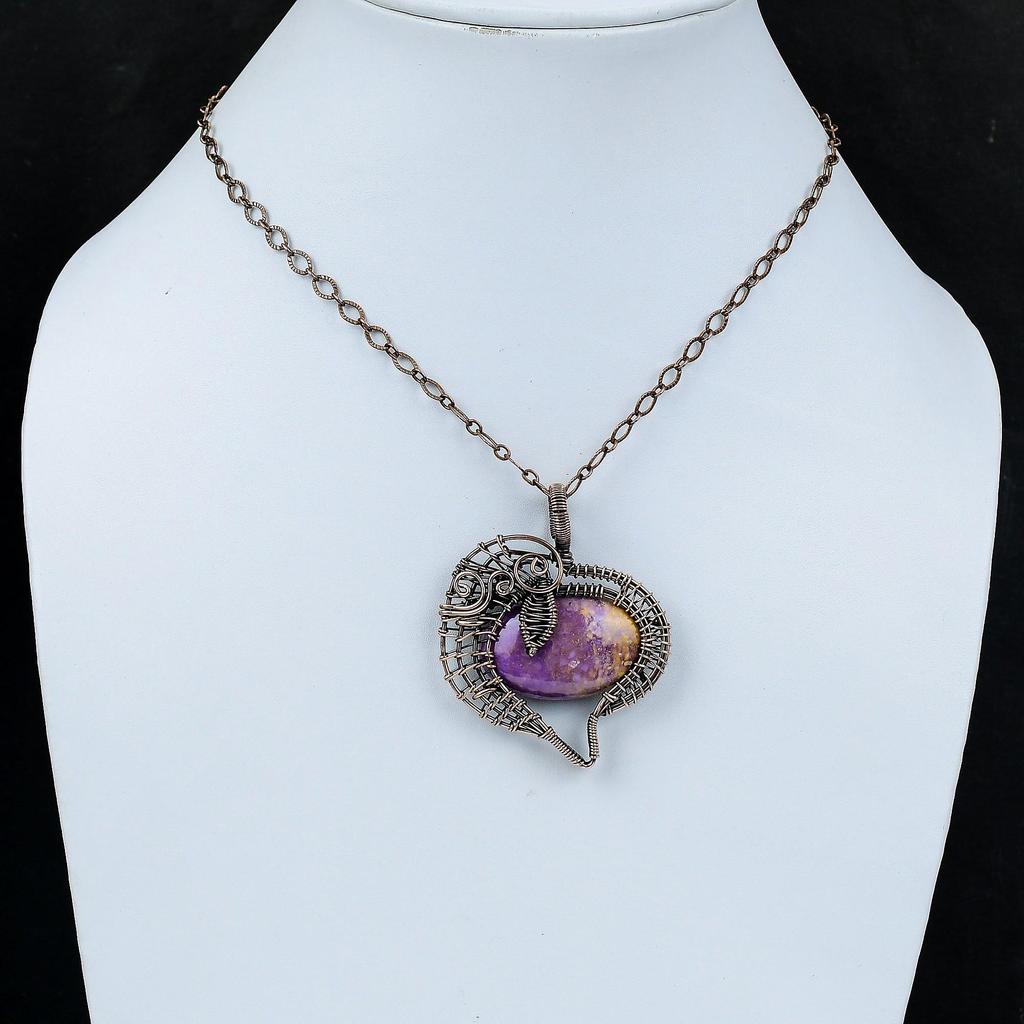 Подвеска из фосфосидерита, обмотанная медной проволокой, оригинальная подвеска из драгоценного камня, украшение, обмотанное проволокой, подвеска для подарка, медные украшения ручной работы