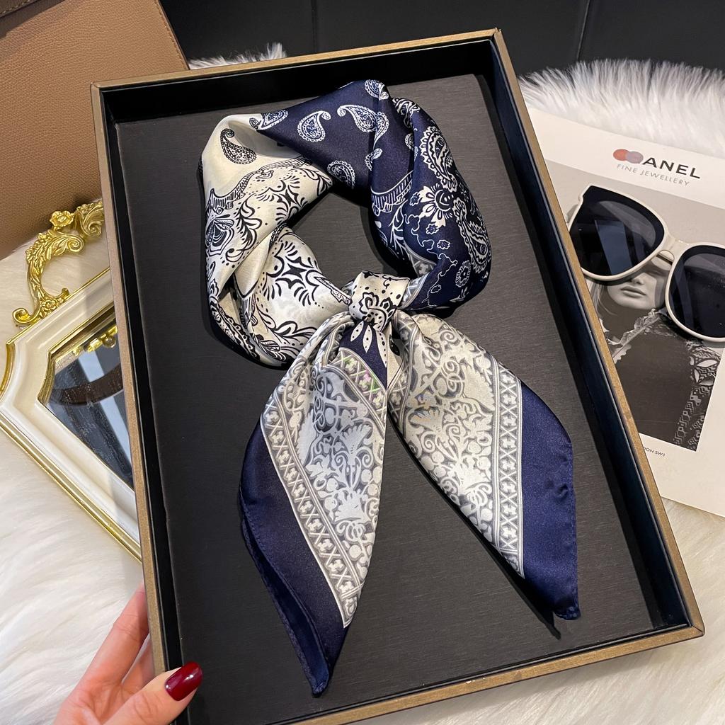 New Luxury Print 70*70cm Silk Square Scarf Women Soft Satin Hairband Neckerchief Tie Female Headband Foulard Bag Ribbon Gift