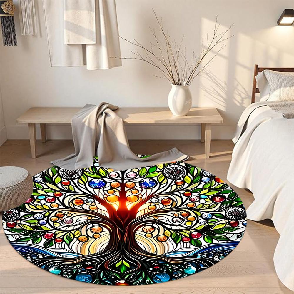 Tree Life Round Floor Mat Suitable for Dormitory Hallway Balcony Dining Room Antislip Round Carpet Office home decor Best for Christmas
