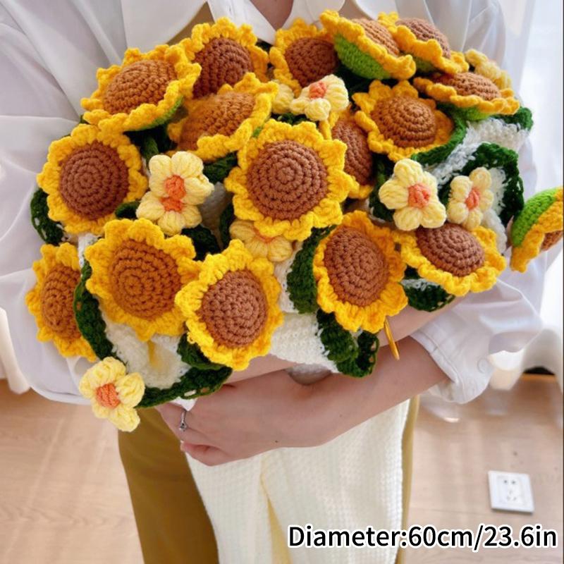 Knitting Sunflower Finished Blanket Roses Bouquet Sofa Blankets Crochet Flower Bouquet Blanket Mother'S Day Gift Manta De Rosas