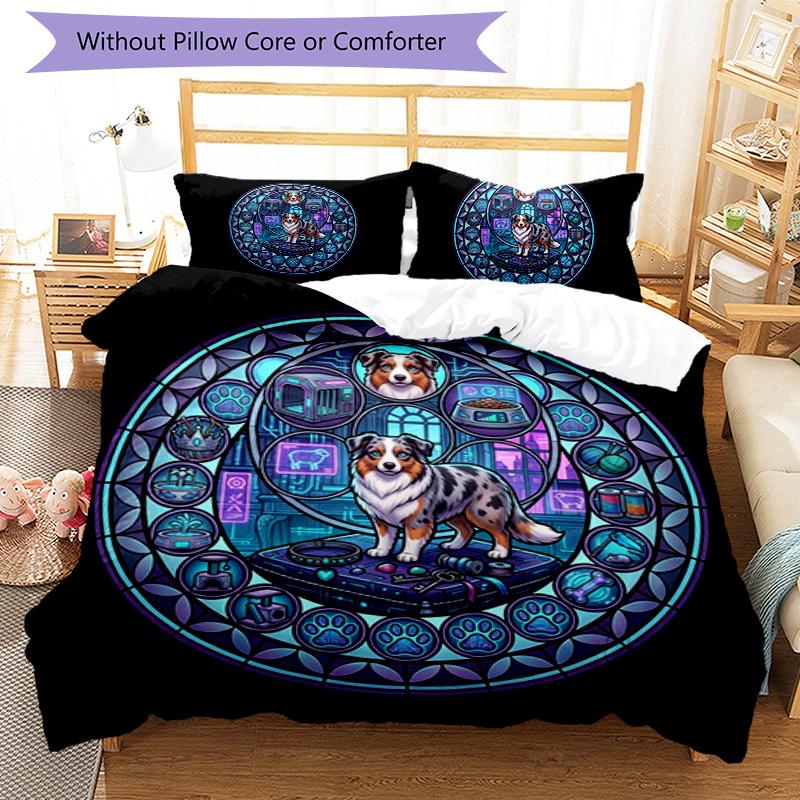Cybernetic Canine Circle Pattern Bedding,Quilt Set Quilt Cover Pillowcase Home Birthday Gift (1 * duvet cover + 2 * pillowcase, without core)
