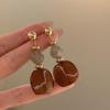 Amber Coffee French Retro Luxury Earrings - Women's Elegant Studs with Niche Design