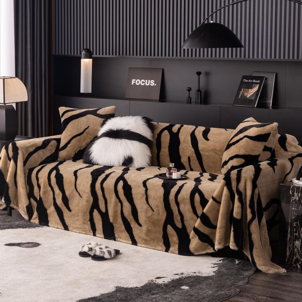 Modern Zebra Pattern Sofa Towel Furniture Cover 4 Seater Sofa Throw Blanket Couch Armchair Slipcover All-season