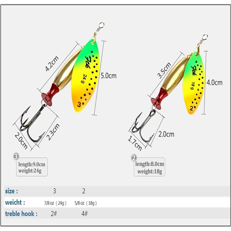 FTK 1PC Long Cast Size2-Size3 Fishing Lures Hook Spinner Spoon Lures With Treble Hooks