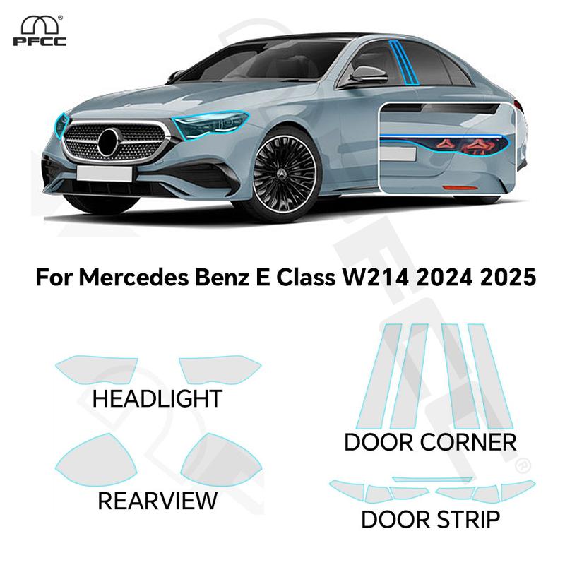 Pre-cut PPF For Mercedes Benz E Class W214 2024 2025 Headlight Rearview Taillight B Pillars Protection Film TPU Anti-scratch Bra