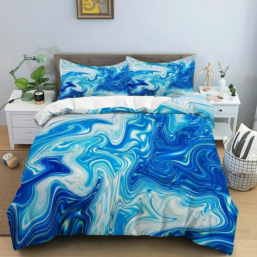 3D Modern Pastel Rainbow Marble Comfortable Duvet Quilt Cover Pillowcase Bedding Set Children Bedroom Decoration Home Textile