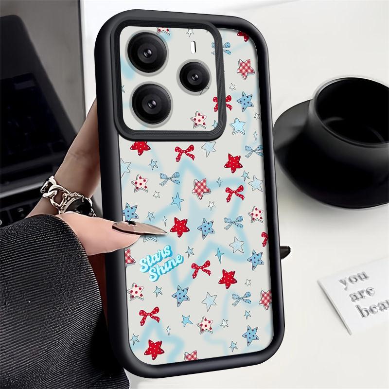 Blue Stars Bowknots Pattern Case For Xiaomi Redmi Note 14 13 Pro 5G 4G 12 11 Funda Xiaomi 14T 13T 11T Pro Shockproof Bumper Silicone Cover
