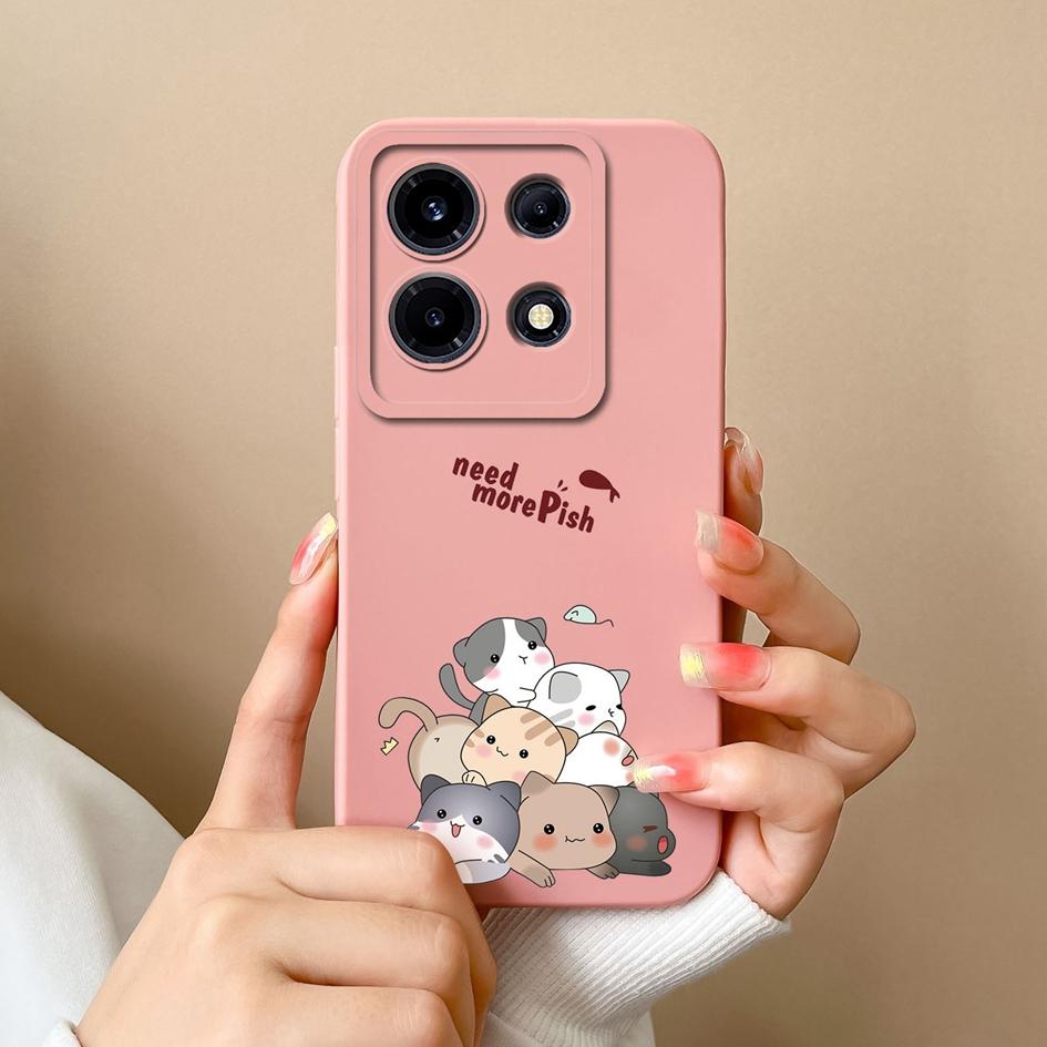 Phone Case For Infinix Smart 7 Plus Note 30 4G 5G Hot 30 Itel S23+ P40+ Tecno Spark 10 Pro Cover Cute Cat Matte Soft Liquid Silicone Shockproof Bumper