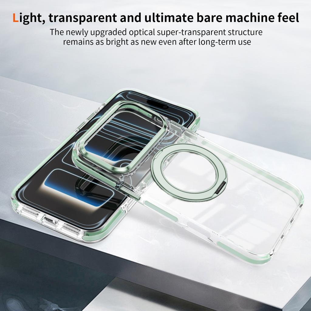 For iPhone 17 Pro Max Case Compatible with MagSafe Rotating Kickstand Shockproof TPU PC Acrylic Clear Phone Back Cover
