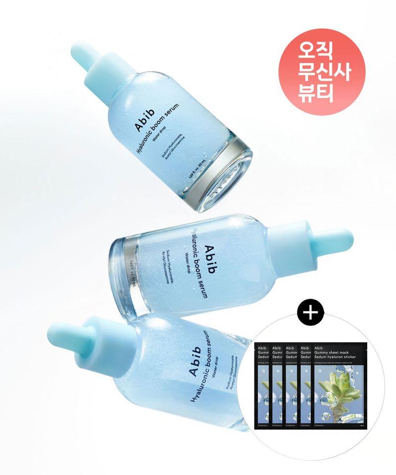 3 Hyaluronic Boom Serum Water Drops 50ml (+5 Moisture Herb Hyaluronic Sticker Packs)