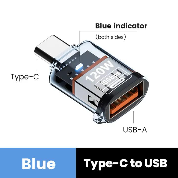 OTG-адаптер Type C на USB A мощностью 120 Вт, адаптер USB 3.2 на Type C (мама), подходит для iPhone 15, 16, Macbook, iPad, поддерживает быструю зарядку