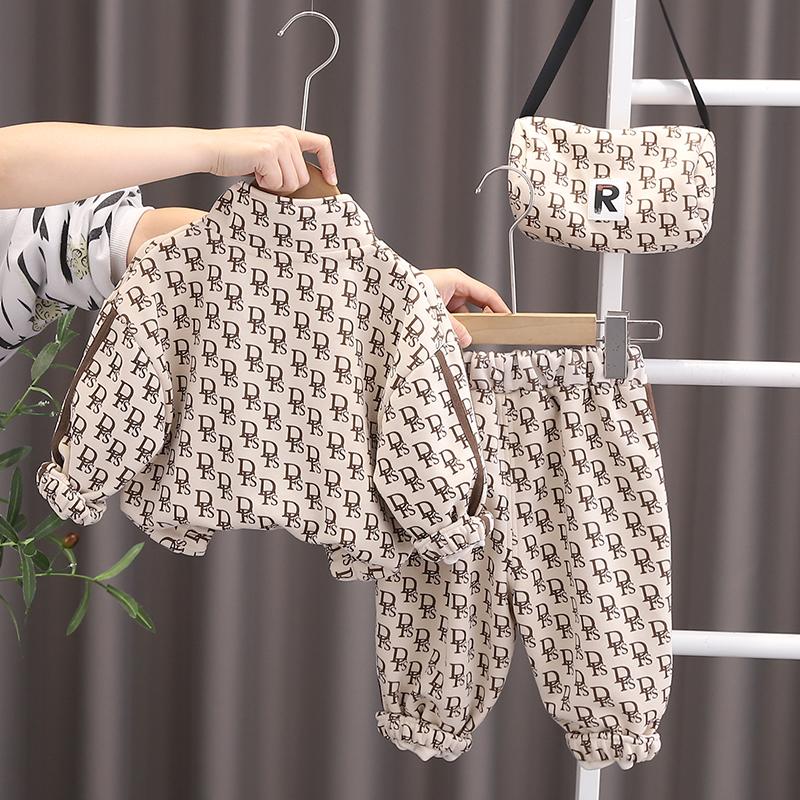 Детский комплект для мальчиков, весна-осень, сумка через плечо, длинный рукав, воротник-стойка, куртка, модный детский комплект из двух предметов