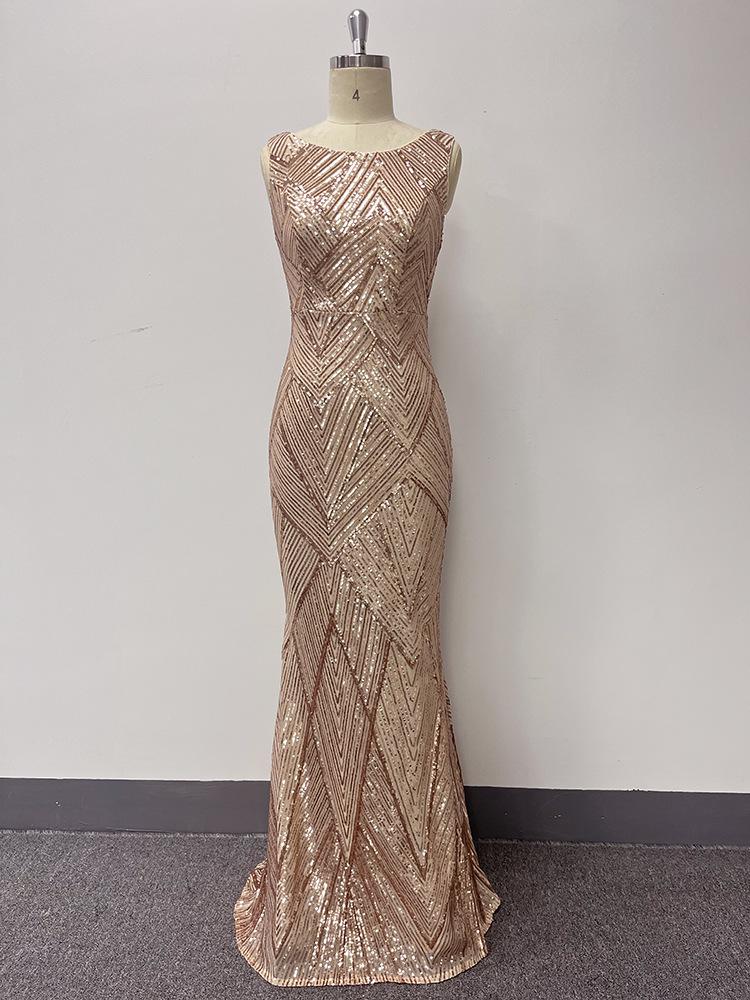 Women's Rose Gold Sleeveless Mermaid Gown - Sparkly Plus Size Evening Dress 2024