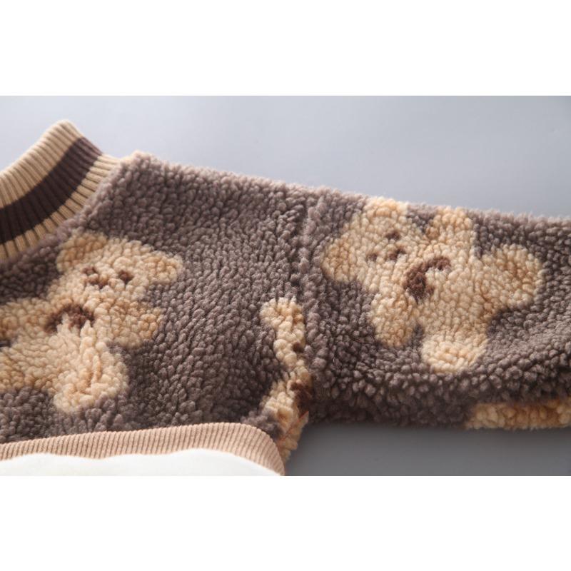 Зимний новый детский круглый вырез с принтом в виде медведя в стиле вестерн плюс толстый бархатный свитер из двух частей