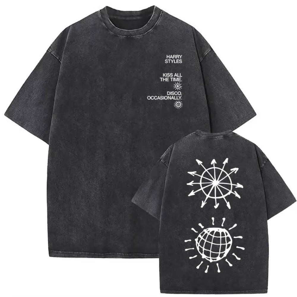 Kiss All The Time Disco Occasionally Album Vintage Washed Tshirts Men Women Clothing Fashion Hip Hop Short Sleeves T Shirt