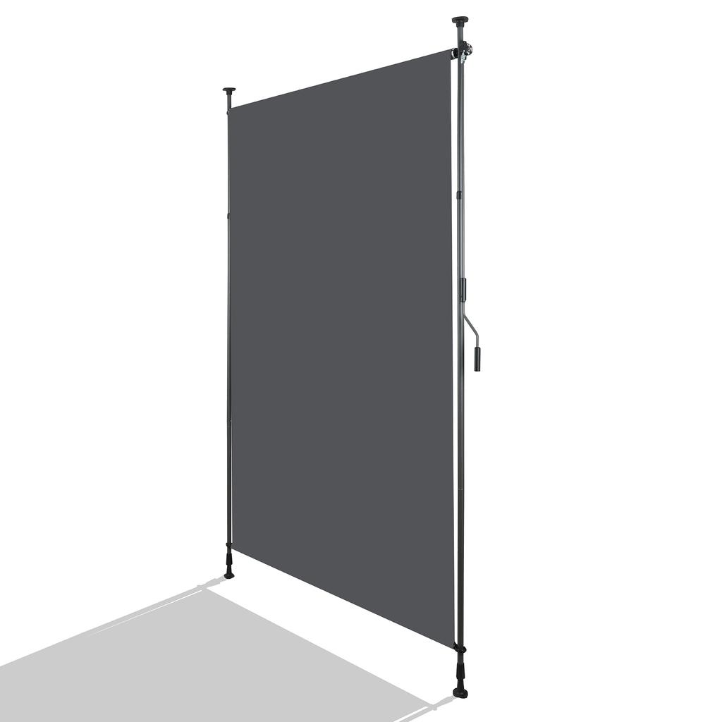 Vertical outdoor awning with clamp mounting, privacy and wind protection for balcony and terrace, weatherproof, anthracite, hand crank, 150 x 270 cm