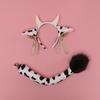 Faux Fur Animal Headbands Furry Cow Ears Headwear Tail Set Kawaii Hair Hoop for Halloween Cosplay Party Supplies