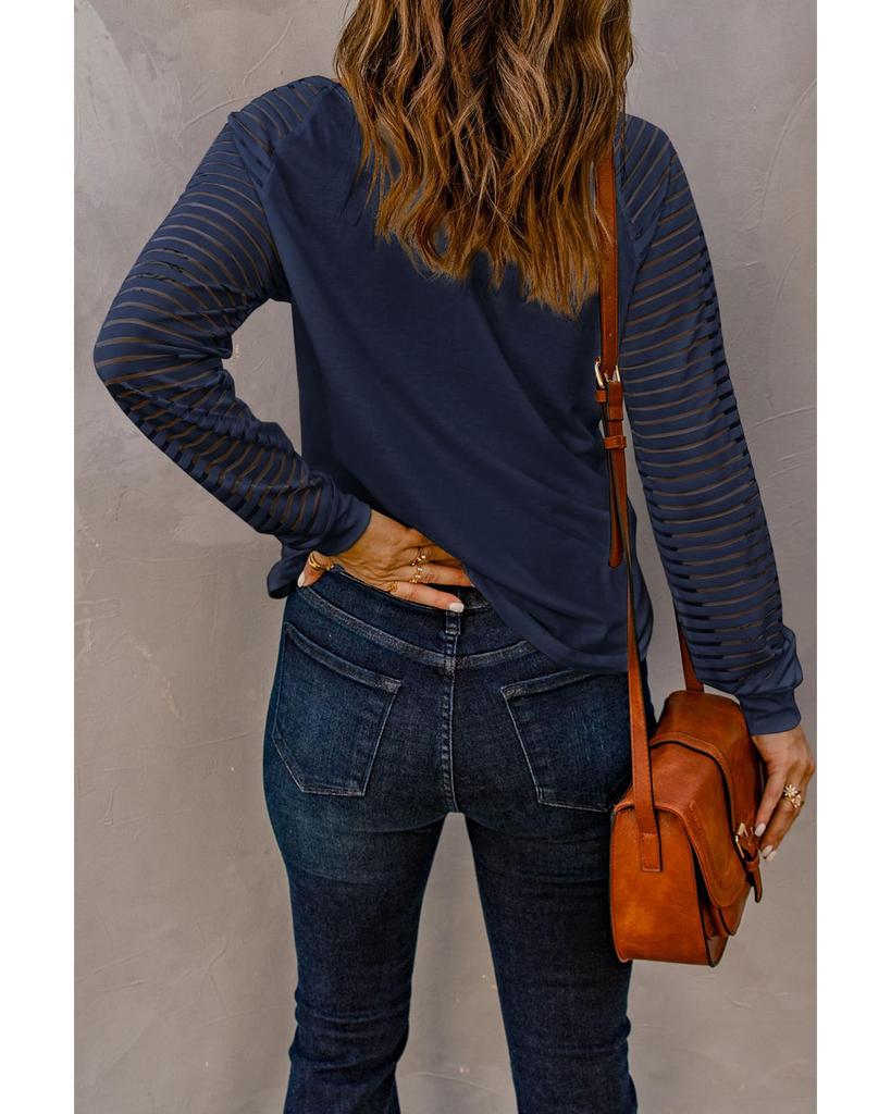 Azura Exchange Blue Sheer Stripe V-Neck Top