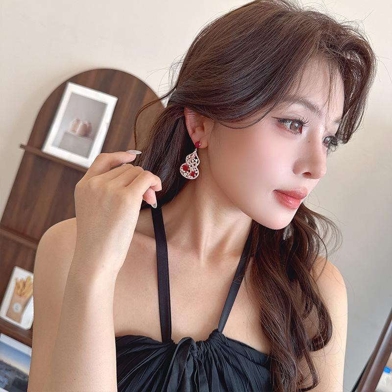 New Chinese National Style Hollow Snake Gourd Earrings Women's S925 Silver Needle Retro Temperament Long Fashion Light Luxury Earrings