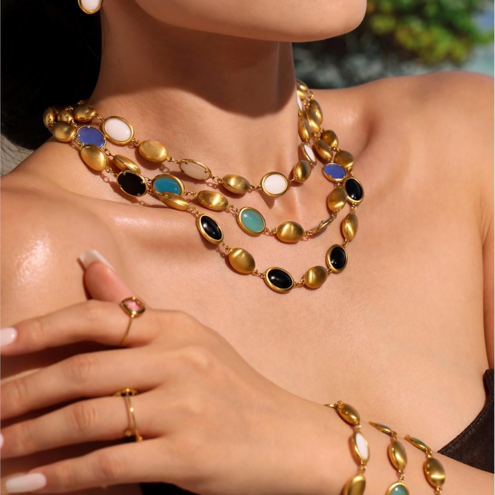 Уникальное ожерелье, браслет, серьги из нержавеющей стали с разноцветным опалом, matching браслеты, висячие серьги для женщин