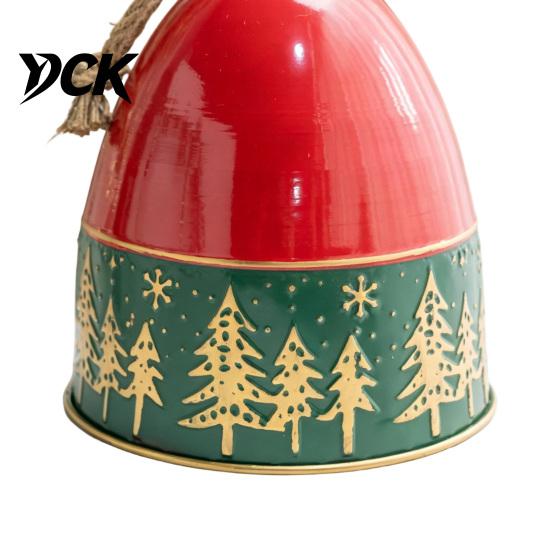 Retro Metal Decor Christmas Bell Ornament, Relief Golden Tree Print, Durable Iron Ornament for Porch And Window Hanging Pendant Holiday Party Supplies