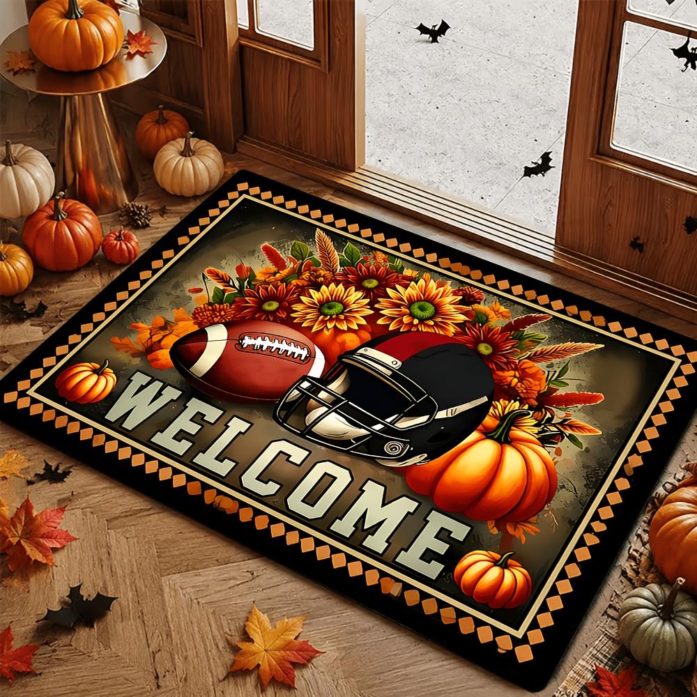 Vintage Halloween Doormat Ghost Witch Hat Black Cat Pumpkin Bat Candle Print Indoor Entry Welcome Floor Decor Rug