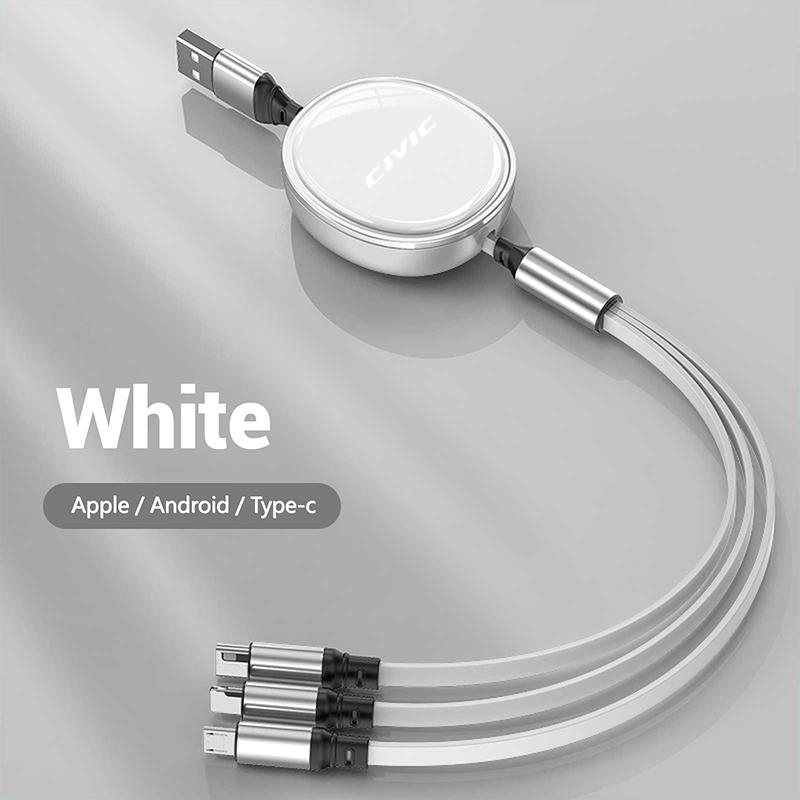 3 In 1 Car Logo Fast Charge Cable For iPhone USB Type C/Micro Accessory For Honda Civic Fk7 Fit Fk2 Mugen Fk8 Type R Accord CR-V XK6